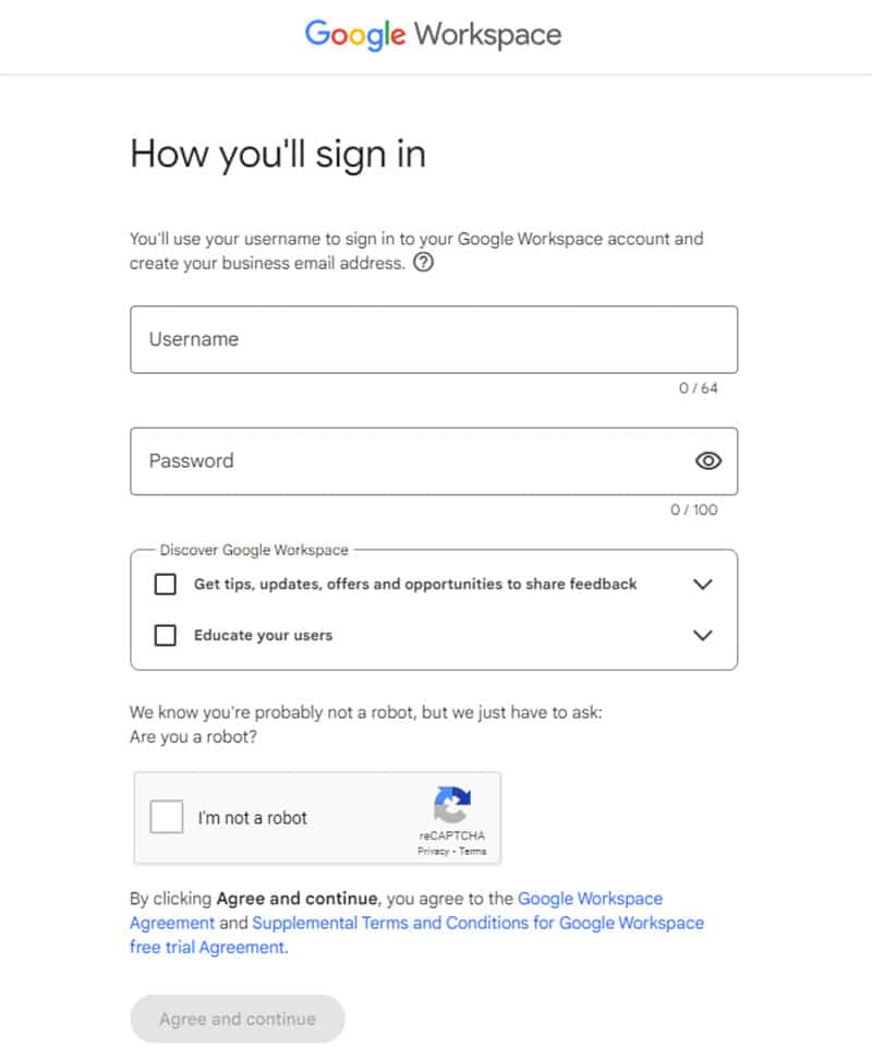 Google Workspace Registration