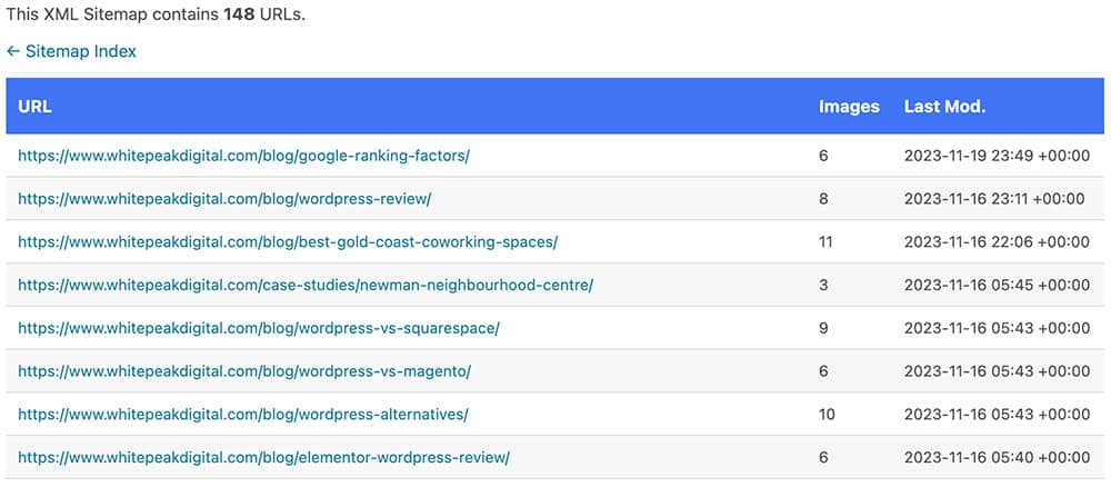 XML Sitemap Example